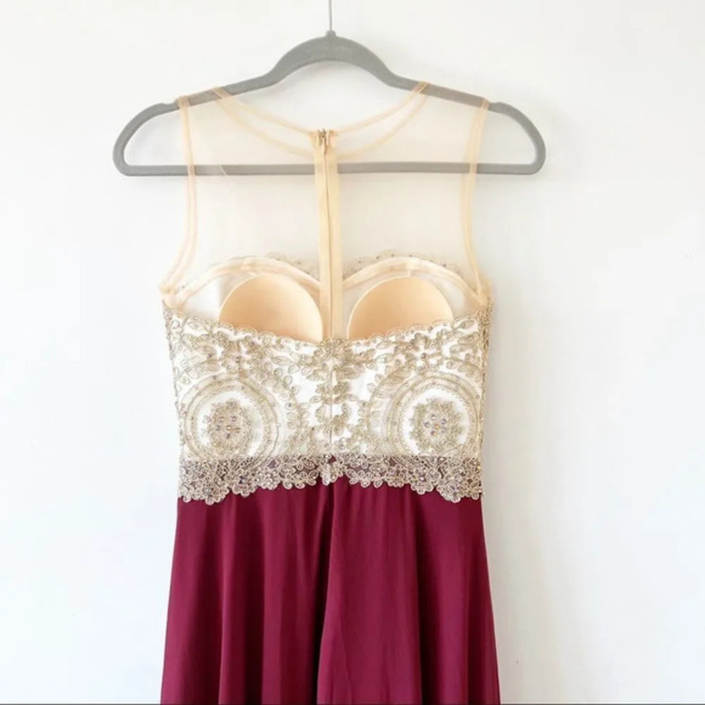 Babyonline D.R.E.S.S. Sequin Rhinestone Insert Floral Embroidered Chiffon Prom S - Picture 5 of 11